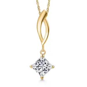 Gem Stone King 1.00 Ct IGI Certified Lab Grown Diamond Pendant Necklace For Women in 10K Yellow Gold | Princess Cut | D-E Color | VS1 Clarity | With 18 Inch Chain