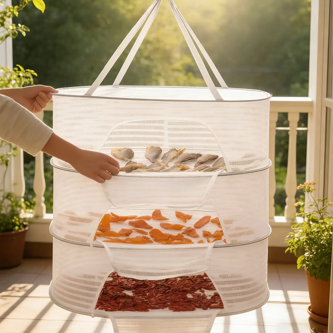 1 1/2/3/4-layer white/black/green fish, chili, noodle drying rack, foldable fly-proof net tray, ventilated food dehydrator, kitchen accessory, Kitchen household products, suitable for balcony, terrace, indoor use or home storage, stackable design