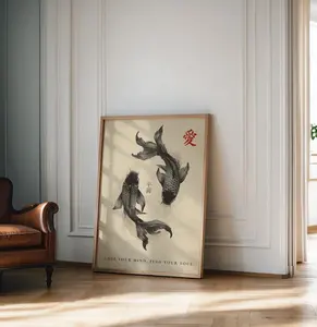 [SALE UP TO 50% + FREE SHIP]  Black Koi Fish Print, Japanese wall art Print, Vintage Print, Trendy Wall Art, Aesthetic Wall Art, Koi Fish Poster, Japanese Print Gift Idea