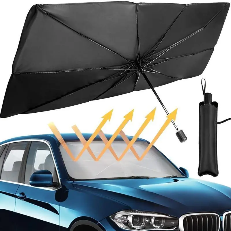 Foldable Car Windshield Sunshade Umbrella - UPF50+ UV Protection, Reduces Cabin Heat, Protects Seats & Dashboard, Universal Fit for Car Sunshade Windshield Outside, Long-Term Outdoor Parking, Summer Use