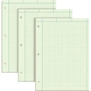 Engineering Notebooks, Graph Notebooks, 3 Pk Quad Ruled Pad, 8-1/2" x 11", Glue Top, 5 x 5 Graph Rule on Back, Green Tint Paper, 3-Hole Punched, 100 Sheets per Pad (35507A)