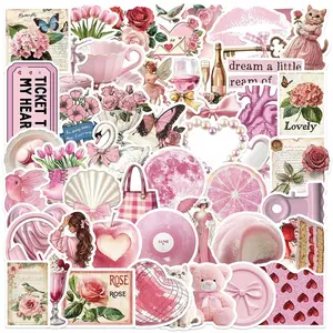 Pink Aesthetic Series Sticker, 50pcs/set Scrapbook & Journal Making Material Paper, DIY Decorative Sticker for Stationery & Computer & Water Bottle, Floral Pattern Sticker