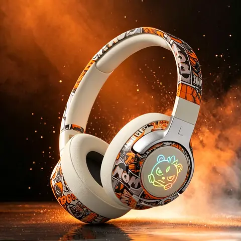 Over-Ear Bluetooth Gaming Headset - 350mAh Battery Long Playtime, RGB Light Effects, Stereo Sound, Soft Earmuffs, Type-C Charging, Portable, Multi-Device Compatibility with PC & Phone, Headset for Gaming, PC Accessories, Wireless Headphones