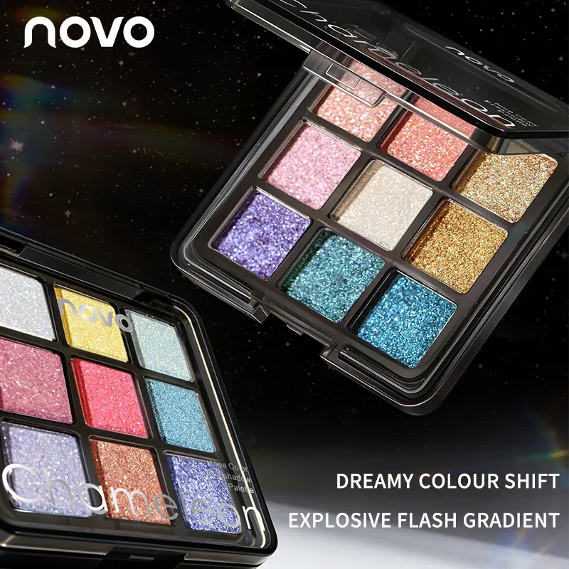 Novo Chameleon Eyeshadow Palette, 9-Color Potato Mud Formula with Crushed Diamond Glitter, Multi-Use Gradient Cosmetic, Eye Makeup, Brightening