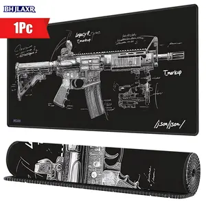 Detailed Black - and - White Technical Firearm Blueprint Gaming Mouse Pad, 15.7x35.4inch Stitched Edges Non - Slip for Office & Gaming, Perfect Gift for Technical Enthusiasts Gaming Mousepad