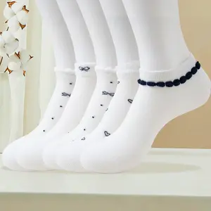5 Pairs Cute Cotton Low Cut Socks for Women – Breathable No Show Ankle Socks with Bow & Ruffle Detail, Soft Everyday Socks
