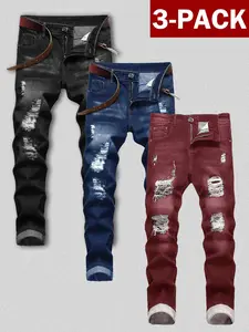 2026 New Men's Slim Fit Explosive Ripped Jeans 3 Pack Classic Versatile 5 Pocket Design 2026 New Men's Slim Fit Explosive Ripped Jeans 3 Pack Classic Versatile 5 Pocket Design