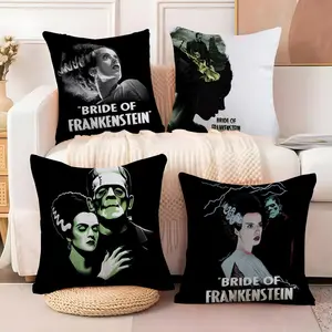 Bride of F-Frankenstein Cushion Cover Soft Short Plush Fabric Double-Sided Print | Breathable Pillow Cover for Sofa Couch Bed | Skin-Friendly, Washable, Invisible Zipper, Anti-Dust Mite, Durable Material | Warm Winter Home Decor Gift
