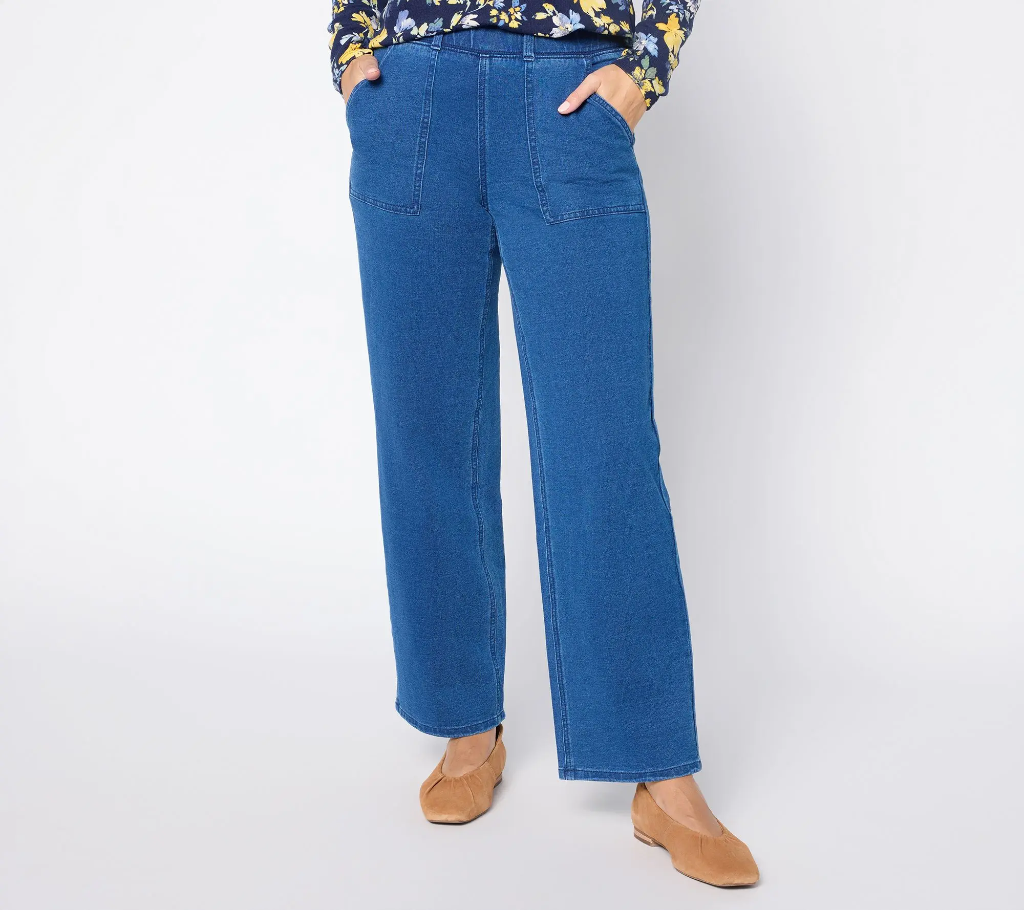 Denim & Co. Regular Indigo "How Smooth" Knit Denim Wide Leg Jeans