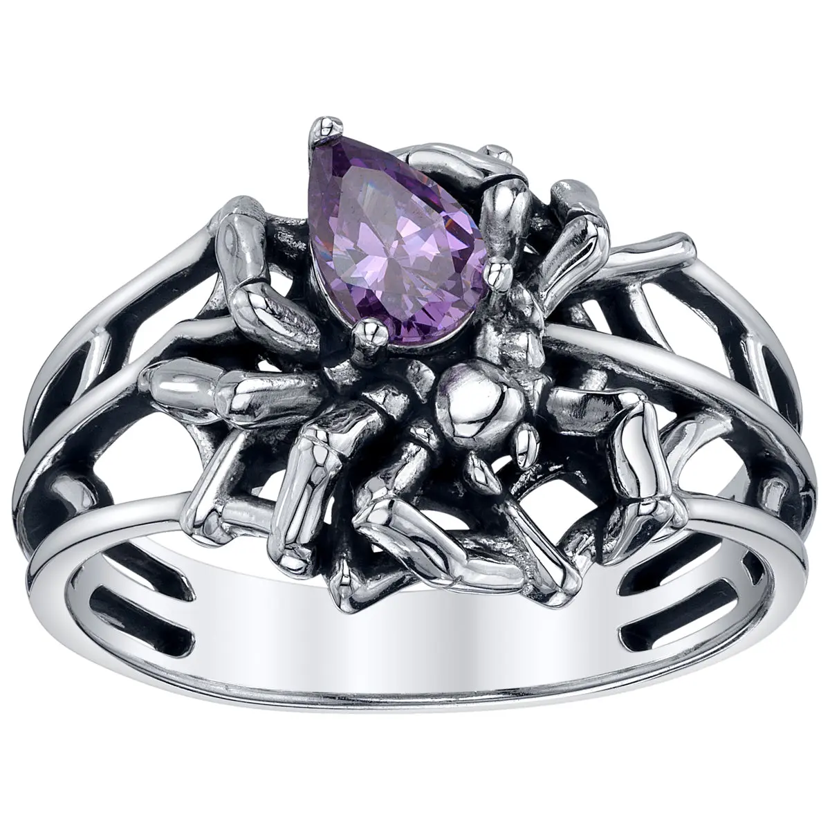 RockLove Boo-Tique Halloween Unisex 925 Sterling Silver Spinning Spider Ring, 13x5mm Cubic Zirconia Accents, Gothic Jewelry Accessory, Nickel-Free