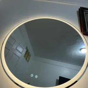 Round LED Bathroom Mirror with Lights, Circle Vanity Mirror with Anti-Fog, Dimmable, 3-Color Light, Memory Function, Tempered Glass