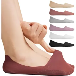 No Show Socks for Women, Non Slip Nylon Thin Footies Invisible Silky Low Liner Socks for Loafers Flats 5 Pairs