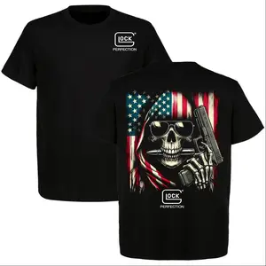Glock “Perfection” Skull American Flag T-Shirt – Tactical 2A Graphic Tee, Patriotic Gun Enthusiast Streetwear Gift for Men