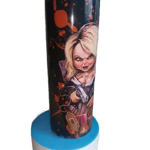 Chucky and Tiffany 20 oz Tumbler with Splatter Pattern Drinkware Flasks Portable Water Bottles Unique Artwork for Beverage Needs
