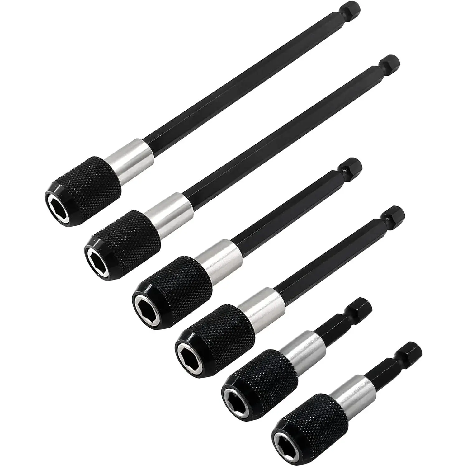 6 count Drill Bit Extension, Quick Release Bit Holder  Drill Extension Bit Holder with 1/4" Hex Shank for All 1/4-Inch Drive Bits (2 Inch, 4 Inch, 6 Inch - Black