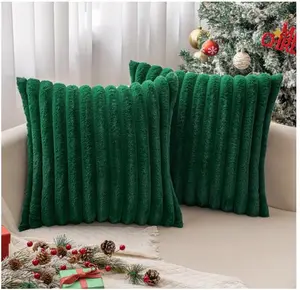 Christmas Dark Green Throw Pillow Covers 18x18 Inch Set of 2 Soft Couch Pillow Covers with Velvet Back Faux Rabbit Fur Throw Pillows Decorative Home Decor for Sofa Bedroom Livingroom