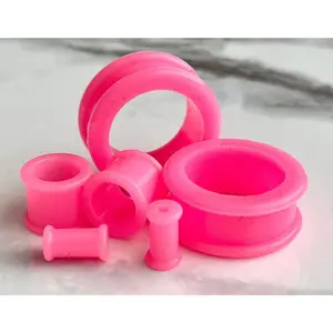PAIR of Brilliant Hot Pink Silicone Double Flare Tunnels - Gauges 6g (4mm) up to 1" (25mm)