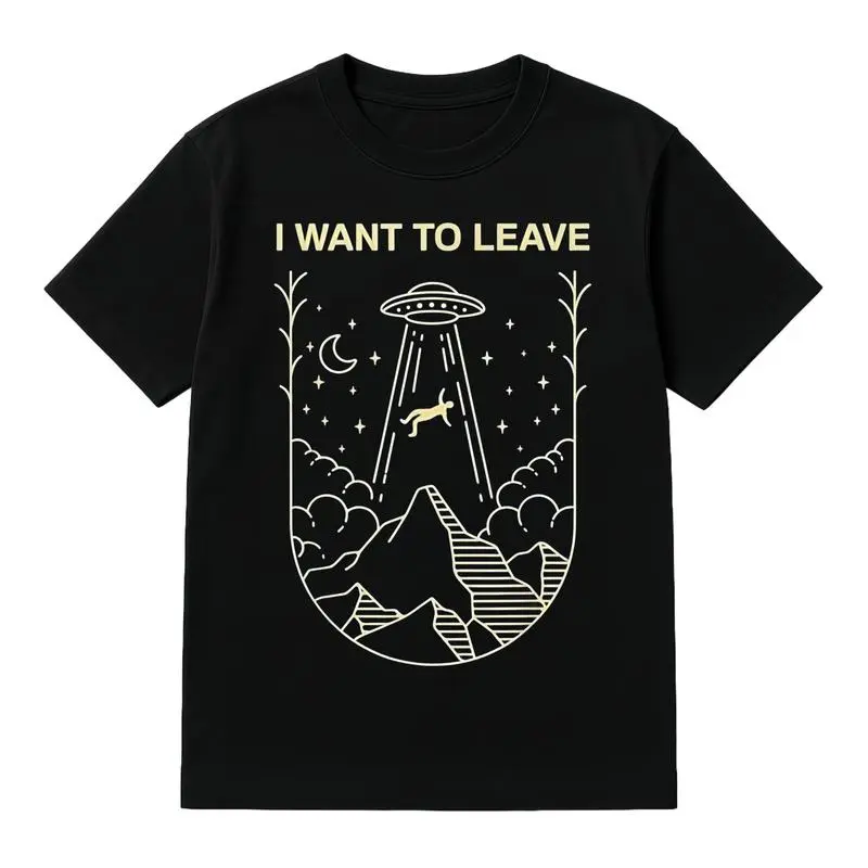 Vintage Funny Alien UFO Extraterrestrial I Want To Leave Alien Lover T-Shirt for Casual Wear & Themed Parties Men Tee