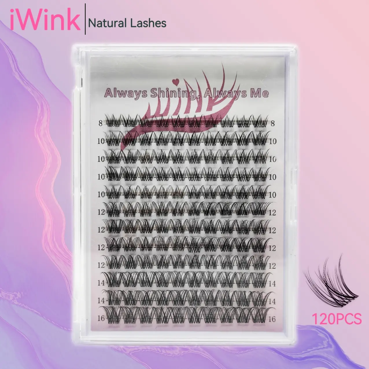 iwink DIY Eyelashes Extensions with Ultra-Thin Invisible Band for a Seamless Natural Look | 8-16mm Mixed Tray, 120 Pieces | Cosmetic Beauty Products, Nature, D Curl, Youth
