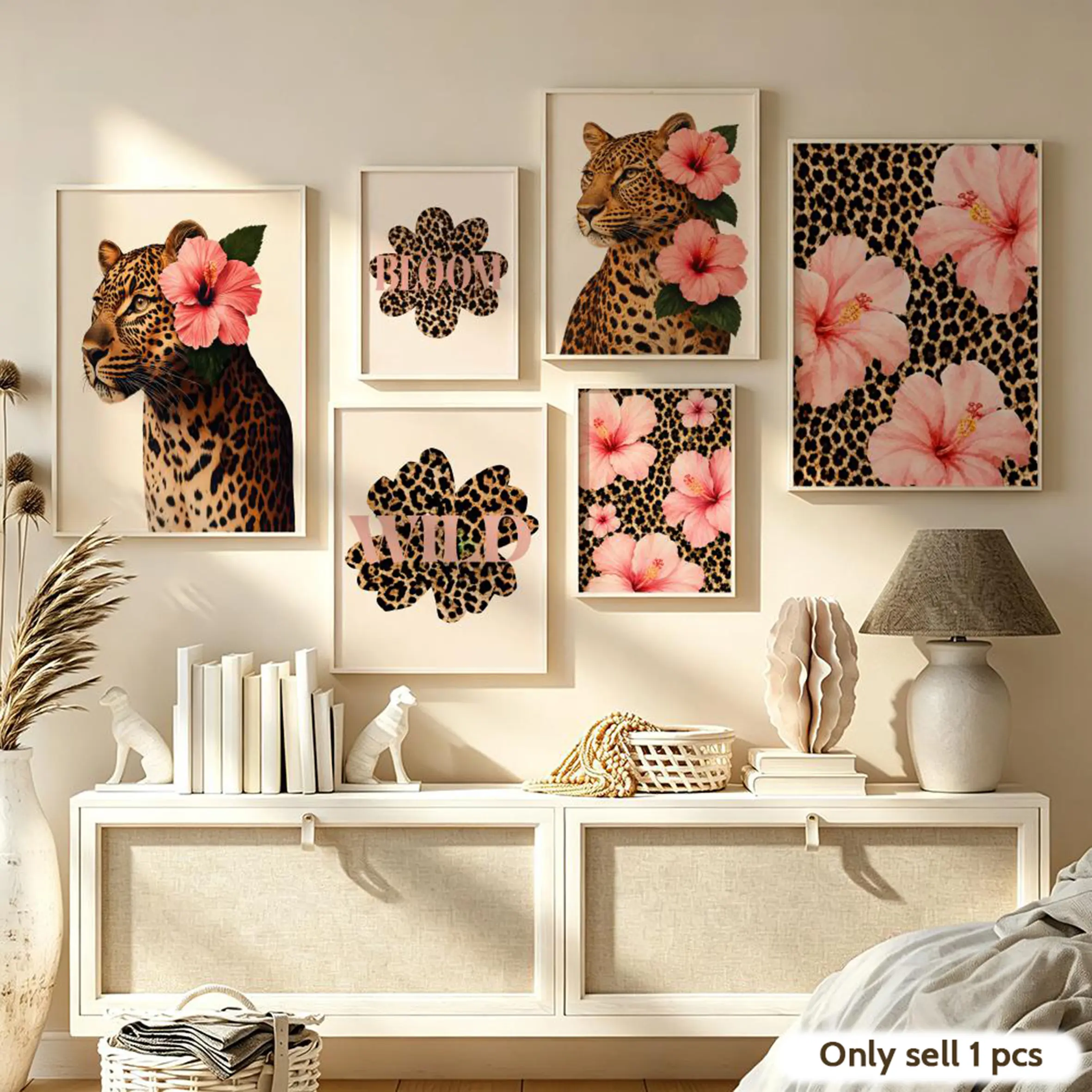 Funky Y2K Leopard Hibiscus Flower Pink Cheetah Poster Sticky Waterproof Wall Art – High-Definition, Durable & Easy-to-Apply Print for Home, Bedroom & Living Room Décor – Trendy, Aesthetic Room Decoration in Multiple Sizes – Perfect Gift