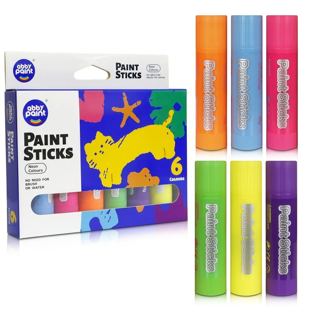 6 Color Quick-Dry Fluorescent Crayons, Water-Based Graffiti Paint Brushes, Kids DIY Drawing Solid Watercolor Pencils, Stamp Pens