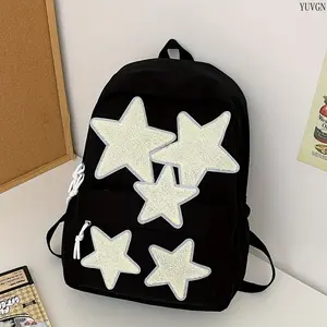 Women's Star Print Nylon Laptop Backpack with Tablet Pocket, Adjustable Straps & Multiple Pockets - Durable Gym Daypack, Backpacks for School & Travel Use, Black