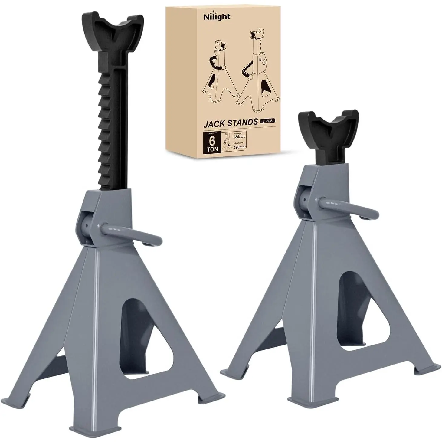 Nilight Jack Stands, 6 Ton (12,000 lbs) Capacity Heavy Duty Steel Car Lifting Stand, Adjustable Height 15.35 Inch to 23.22 Inch, 1 Pair
