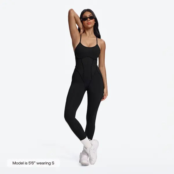 BetterMe Women's Crossback Catsuit - Black, Adjustable Straps, Removable Cups, Polyester-Spandex Fabric, Sports Athleisure Wear, Multi-Size, Silhouette Accent for Gym