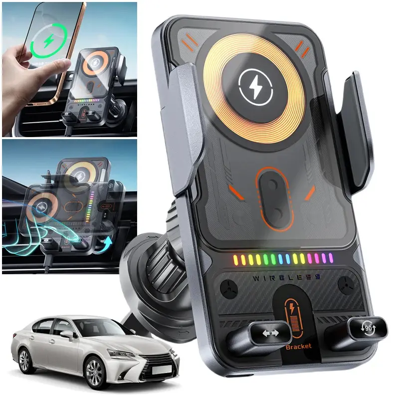 15W Wireless Charging  Car Phone Holder: Electric Induction Opening/Closing, Horizontal & Vertical Rotation, Air Vent Mount – Multifunctional for Apple & Android Phones Electronic Smartphone Charger