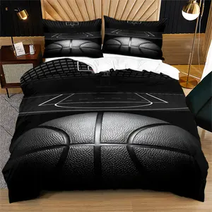 2/3-Piece Bedding Set with Cool Black Basketball Pattern, including 1 duvet cover and 1 or 2 pillowcases. It is suitable for decorating teenage girls' bedrooms and guest rooms, and is an excellent gift choice