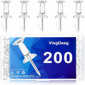 200 pcs clear push pins (thumb tacks) — decorative steel point tacks for bulletin boards, maps, photos, office