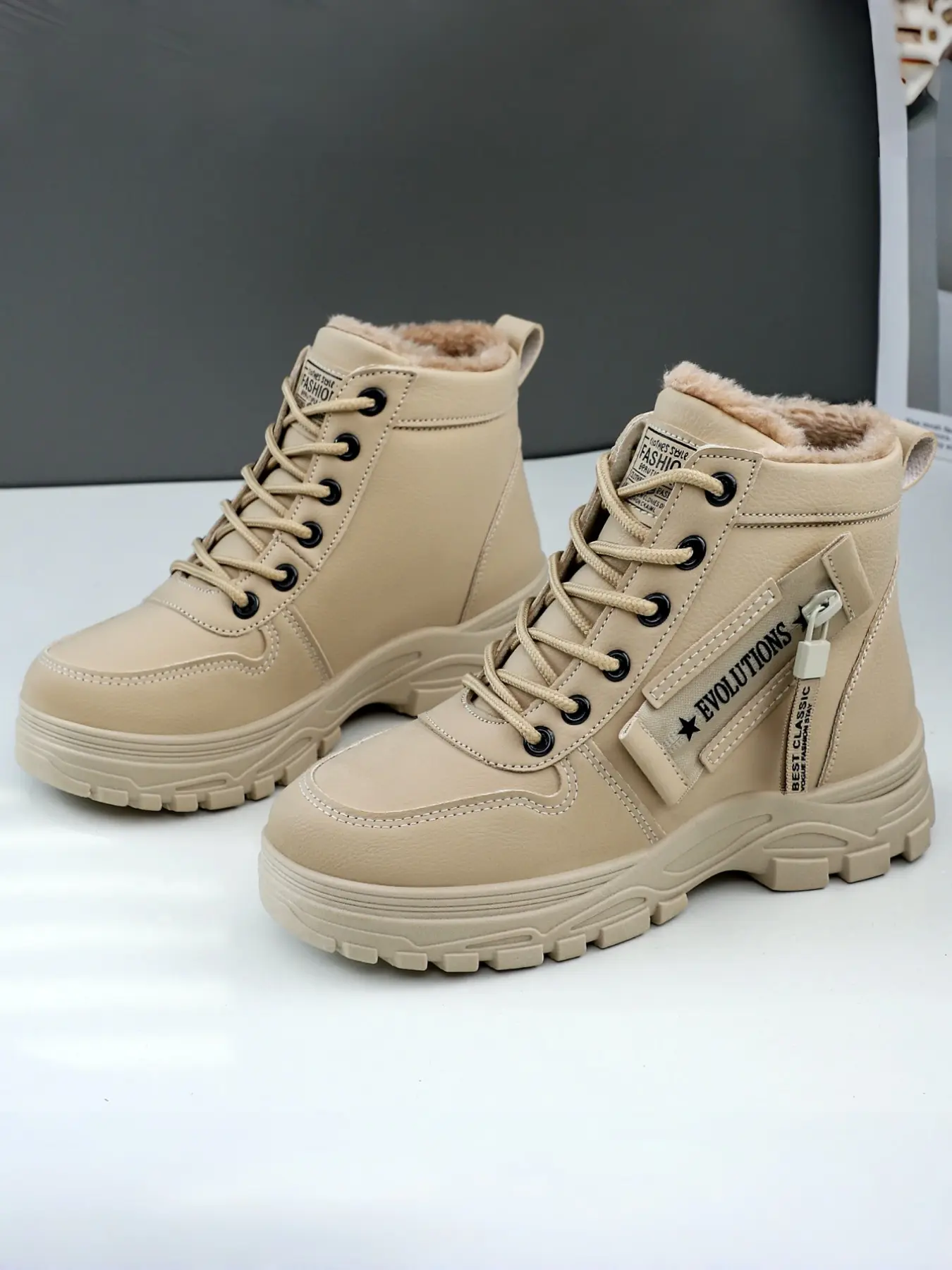 Women's Fashion Warm Snow Boots, Fleece Lined Thick Comfortable Cotton Boots, Waterproof Lace-Up Mid-Calf Large Size Winter Shoes, Casual Outdoor Boot Footwear Boot