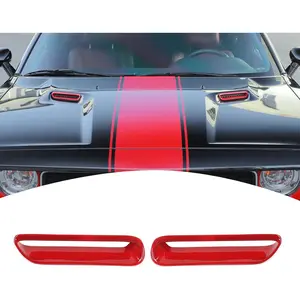 for Challenger Hood Scoop Vent Cover Trim Bezel Red Compatible with Dodge Challenger 2009 2010 2011 2012 2013 2014 Red Exterior Accessories 2pcs