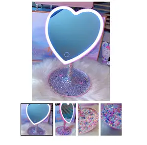 Bling Heart LED Vanity Mirror – Hand-Blinged Light-Up Makeup Mirror