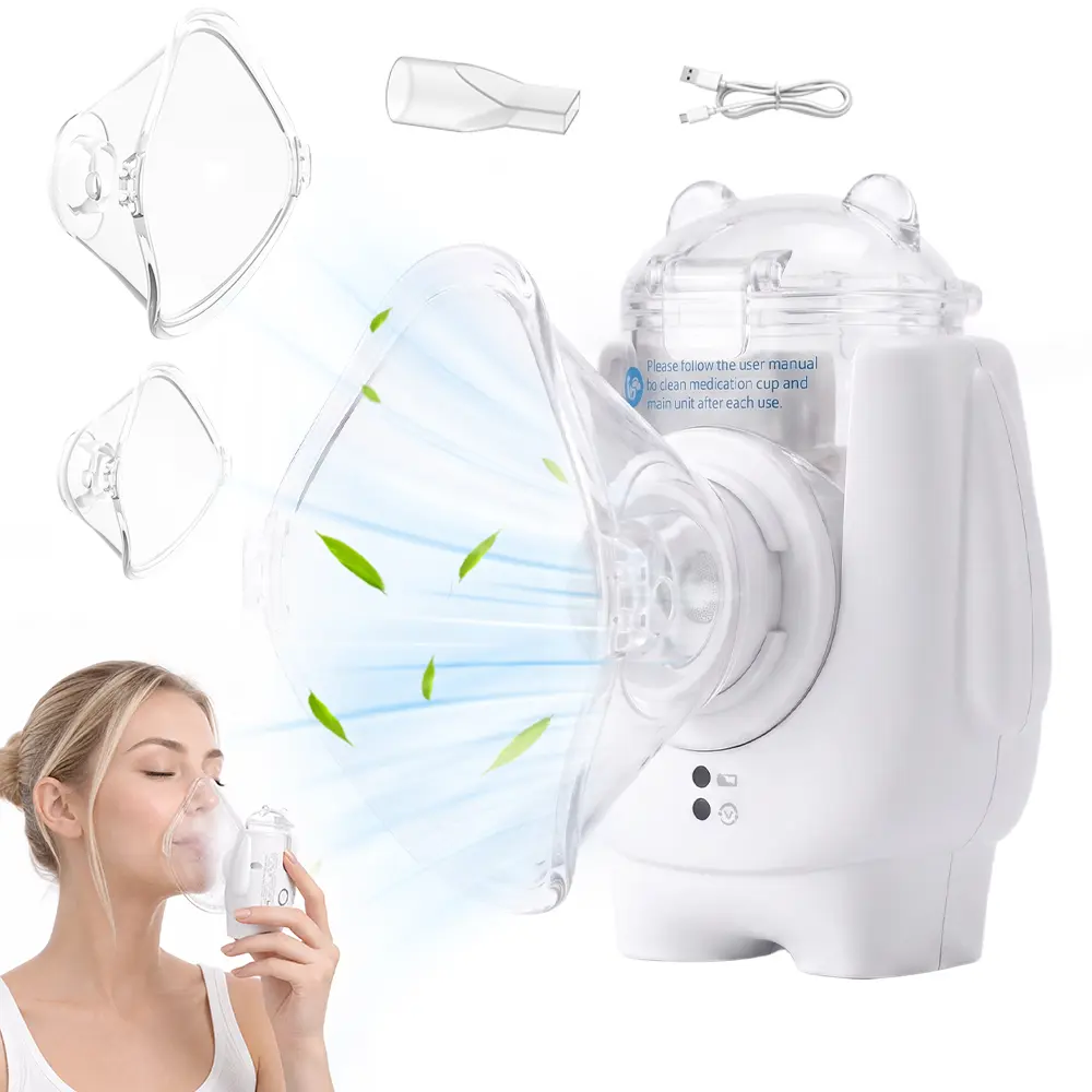 Portable Mesh Nebulizer, Rechargeable Handheld Mist Device with Adult and Child Masks, Mouthpiece and USB Charging for Home and Travel