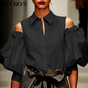 UOOZEE Women's Elegant Collared Sheer Tuxedo Blouse - Longsleeves, Breathable Fabric, Cold Shoulder, Button-Front, Casual Shirts for Office, Party Outfits (2025 Autumn/Spring/Summer, 1 Size Up Recommended for C-Cup+), Lady, Basic