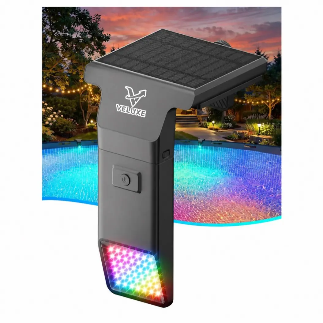 VELUXE Black Submersible Solar Pool Lights - 10-Color, 4-Mode LED Lights with Timer & Remote, Waterproof for Inground, Above Ground Pools (Home Improvement Outdoor Pond Lighting)