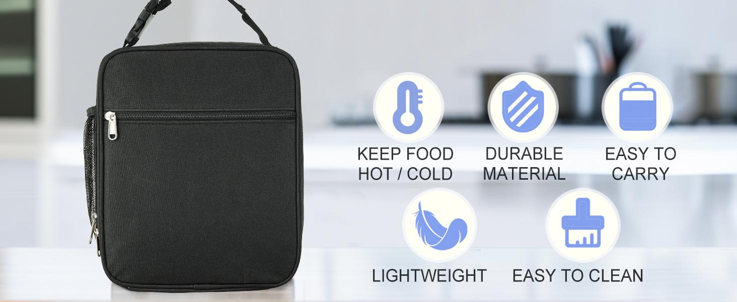 Insulated Lunch Bag, Leakproof Portable Lunch Box for Women Men Boys Girls, Large Capacity Cooler Bag with Handle and Bottle Pocket for Office School Camping Hiking Outdoor Beach Picnic