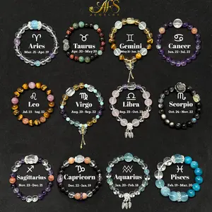 AFS 12 Constellation Zodiac Bracelet 6.7-inch Wrist Circumference Astrology Jewelry for Aries Taurus Gemini Cancer Leo Virgo Libra Scorpio Sagittarius Capricorn Aquarius Pisces Healing Stone Gifts for Women Men Best Friend Celestial Charm Bracelets