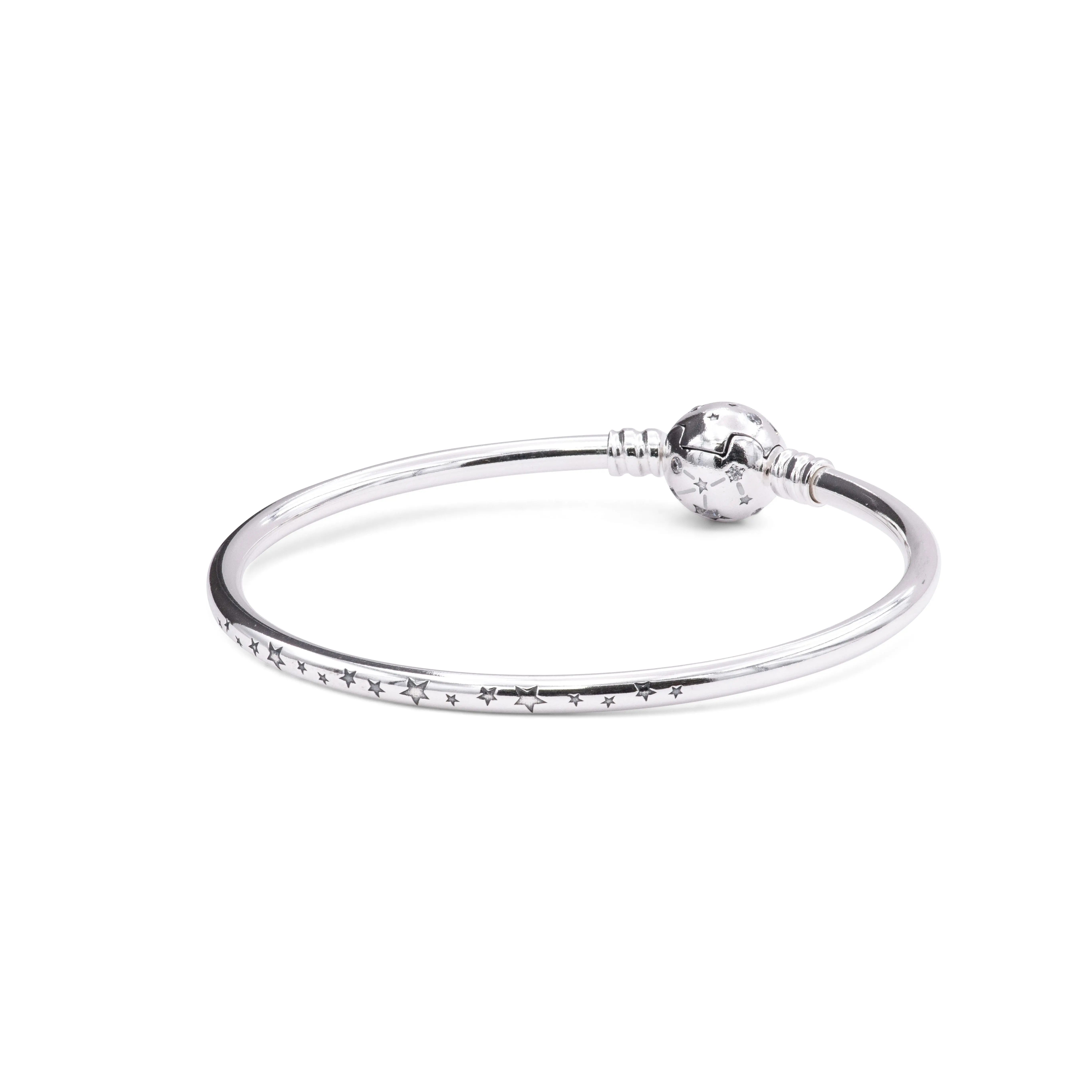 Pandora Moments Series Stars & Galaxy Theme Star Silver Bangle, Cubic Zirconia Silver Bracelet & Anklet for Adults, 590009C01-17, Star Silver Bracelets & Anklets, Star Motifs