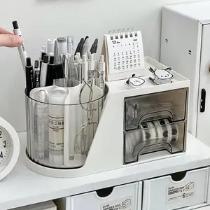 Rotating Pen Holder Storage Box, Student Desk Multi-Functional Large Capacity Office Children Bookshelf Cute Stationery Organizer Bucket 360° Desk Accessory