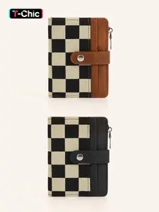 Women's Fashionable Plaid Pattern Short Wallet, Casual Versatile Card Holder with Id Window, Trendy All-match Short  Bifold Wallet for Daily Use