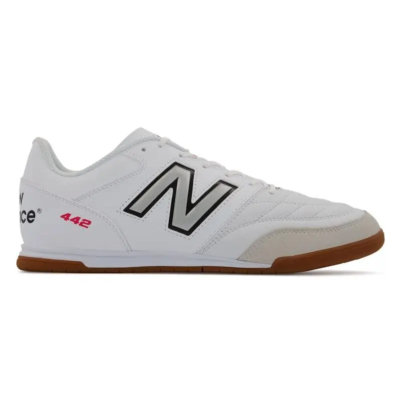 New Balance 442 V2 Team Indoor Soccer Shoes White Black Futsal Shoes Lace-Up Indoor Court Football Trainers Leather Upper Non-Marking Rubber Outsole Cushioned Midsole Lightweight Performance Shoes Adult Unisex Indoor Football Shoes