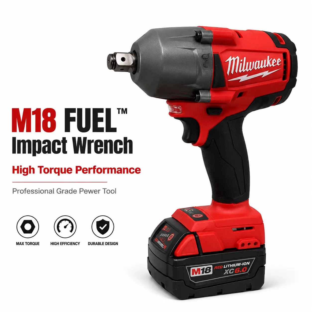 Milwaukee M18 Heavy-Duty Brushless High Torque Impact Wrench Kit - 1/2" Drive, 900Nm, 4-Mode Drive Control, Tri-LED Lighting, Cordless Power Tool for Commercial Truck Maintenance in Challenging Environments