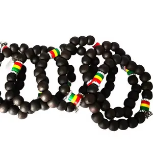 AAEssentials 3 set: Black Africa Rasta Beads Bracelet with Colorful Strands and Black Beads for Stylish Wear