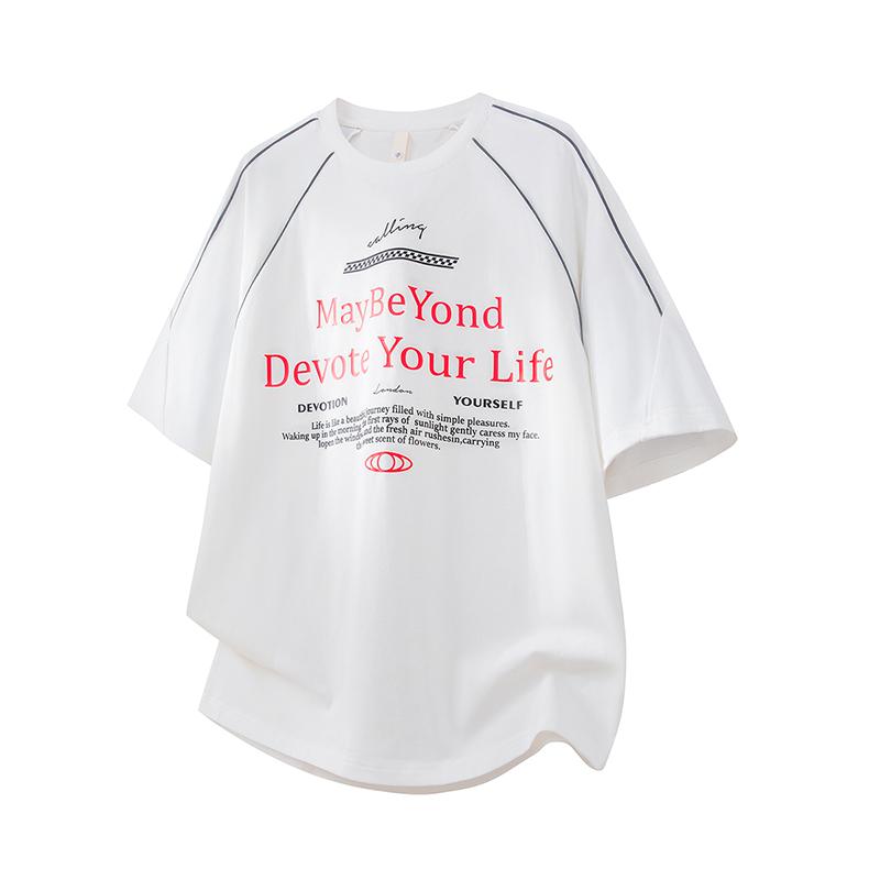 Men's Ultra Flow Short Sleeve T-Shirt for Summer, Raglan Sleeves, Visible Stitching, Letter Print, Loose Fit, Crew Neck — 26–366