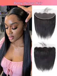 13X4 Lace Frontal Closure With Baby Hair Brazilian Virgin Hair Free Part Straight Human Hair Ear to Ear Natural Hairline Transparent Lace Natural Color For Women Suitable For All Seasons Seamless Extensions