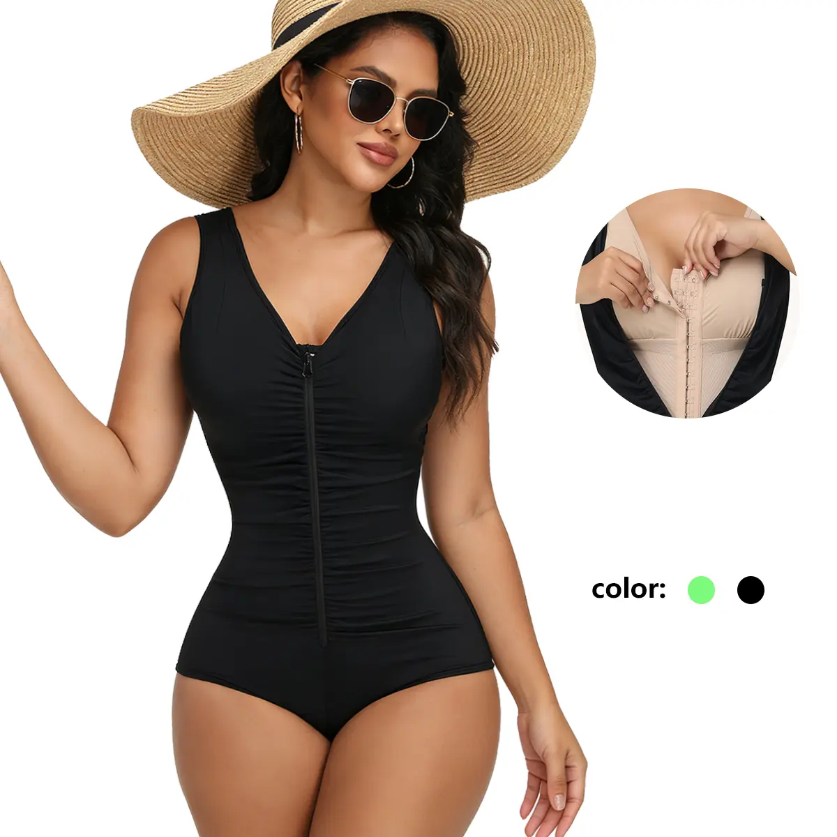 JOSHINE SHAPER Women's 1-Piece Swimsuit - Tummy Control Swimwear, Full Coverage, Pleated V-Neck, U-Shaped Backless, Double-Layer Comfortable Versatile Bathing Suit for Women, Bathing Suits