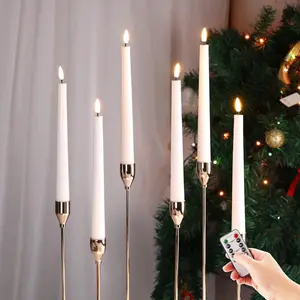 White Flickering Flameless Taper Candles with Remote,  Operated LED Wax Candlesticks Set of 6