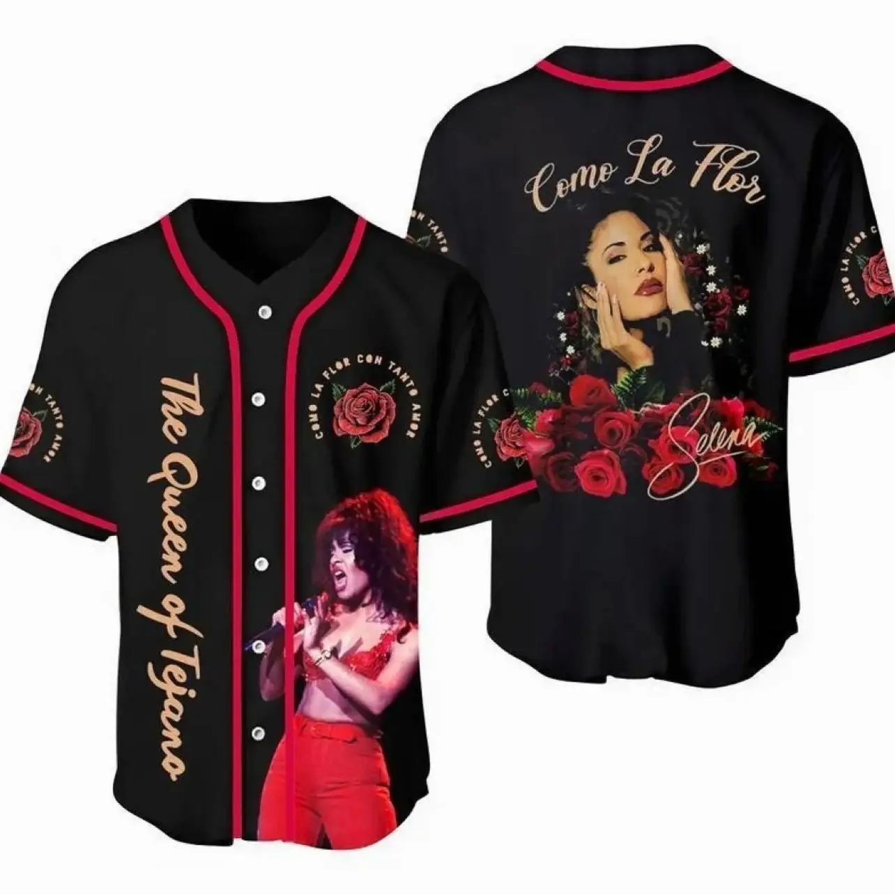 Retro Music Fan Baseball Jersey – Selena Inspired Button Shirt